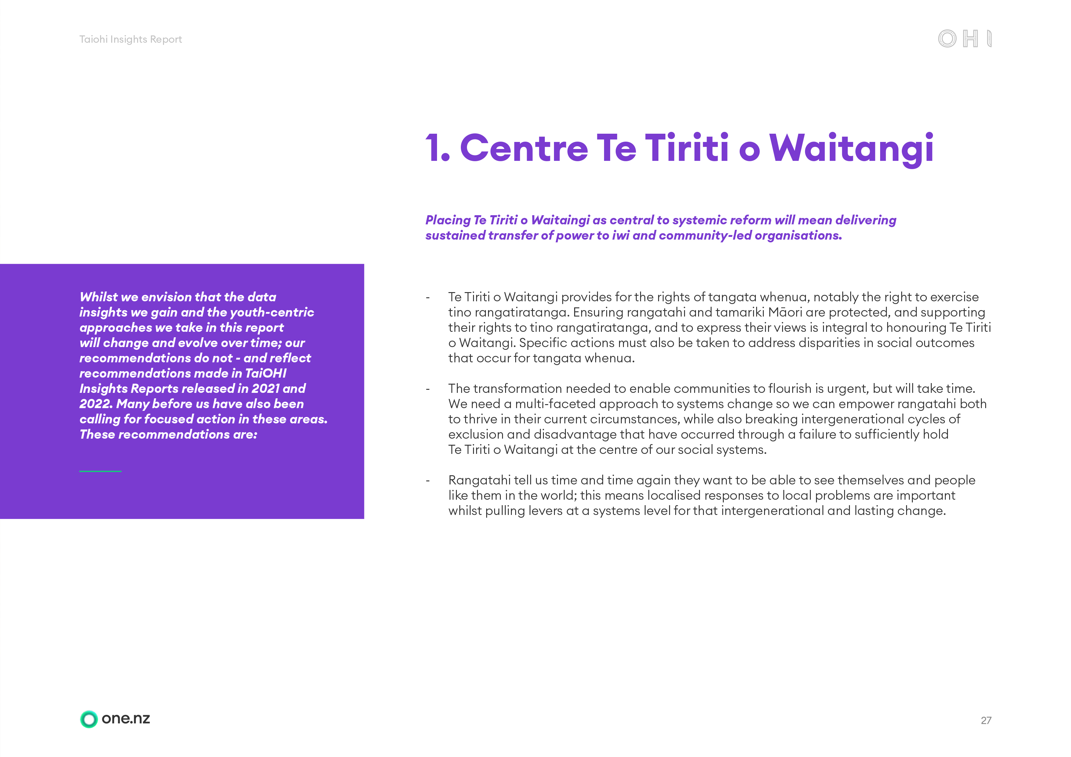 One.nz recommendations report spread