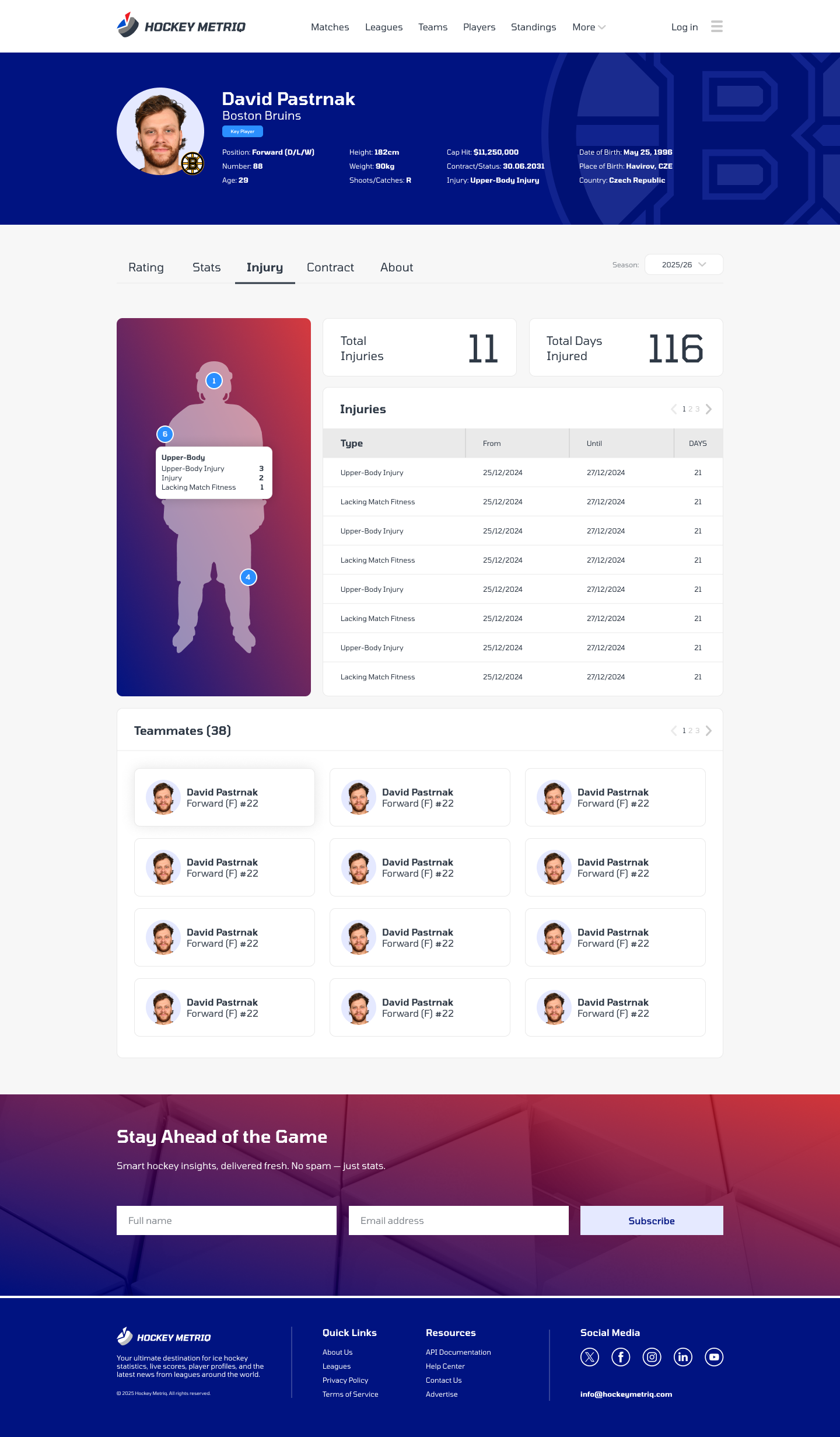 Hockey Metriq injury page