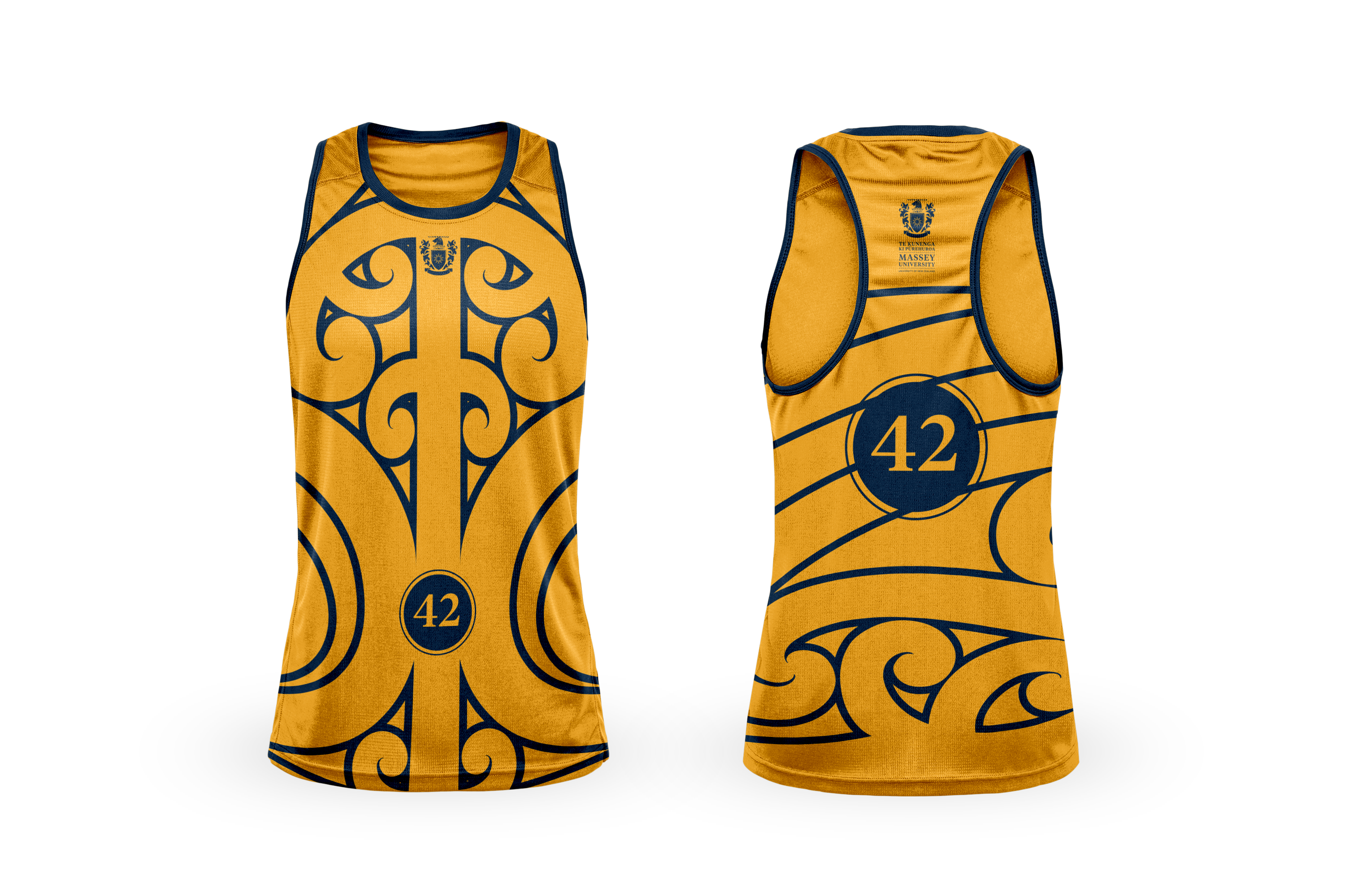 Massey University netball uniform in gold